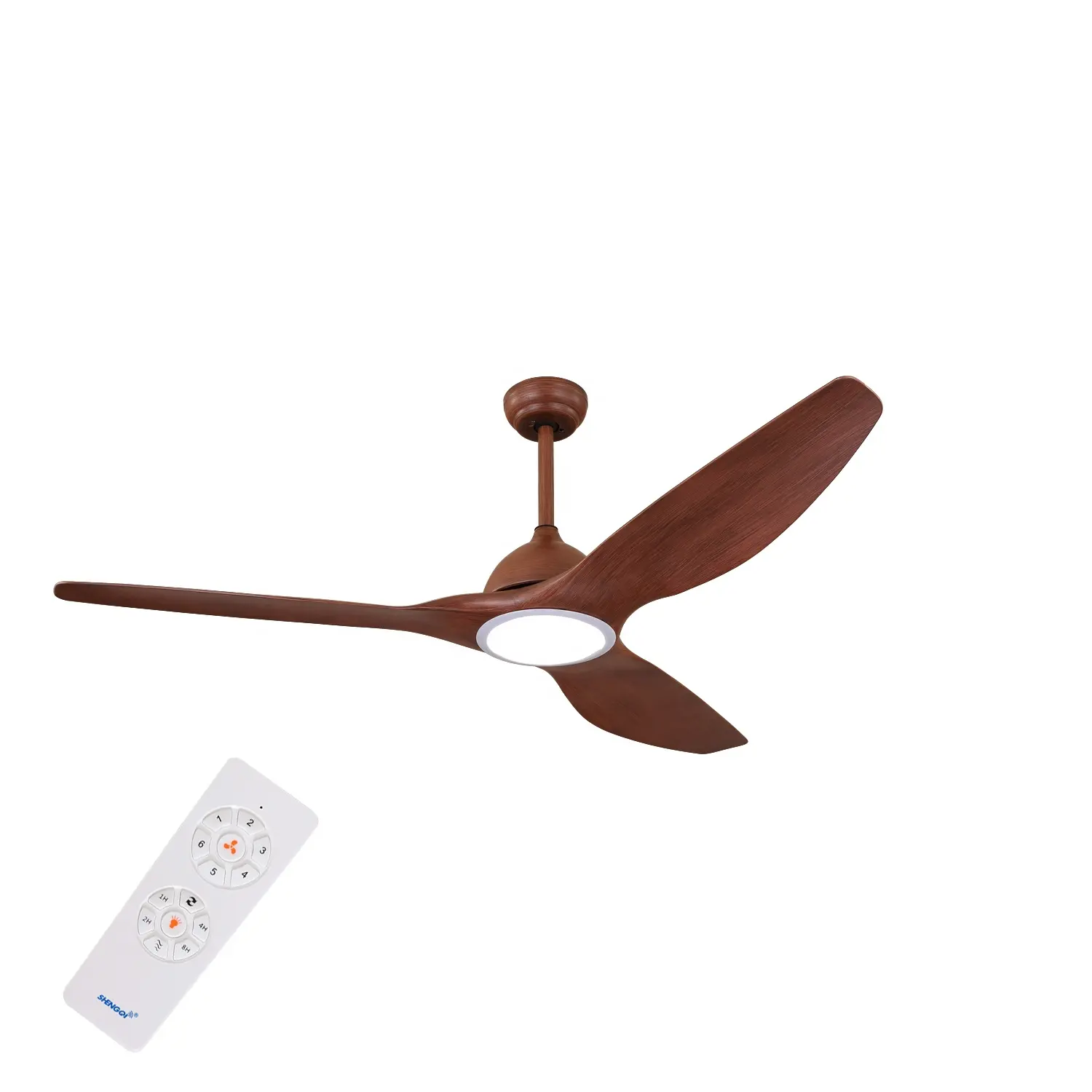 Ventilador de teto LED com luz de controle remoto com motor DC de baixo ruído para uso doméstico moderno com 3 lâminas de metal