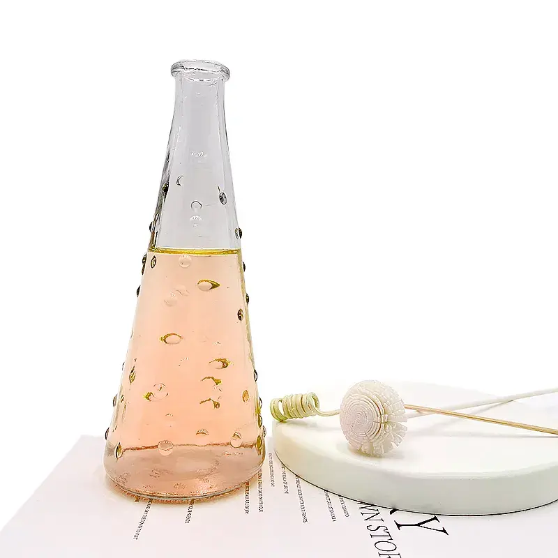 Vase à bourgeons en forme de cône de verre, bouteille texturée, goutte de pluie, Vase à bulles en verre transparent, vente en gros