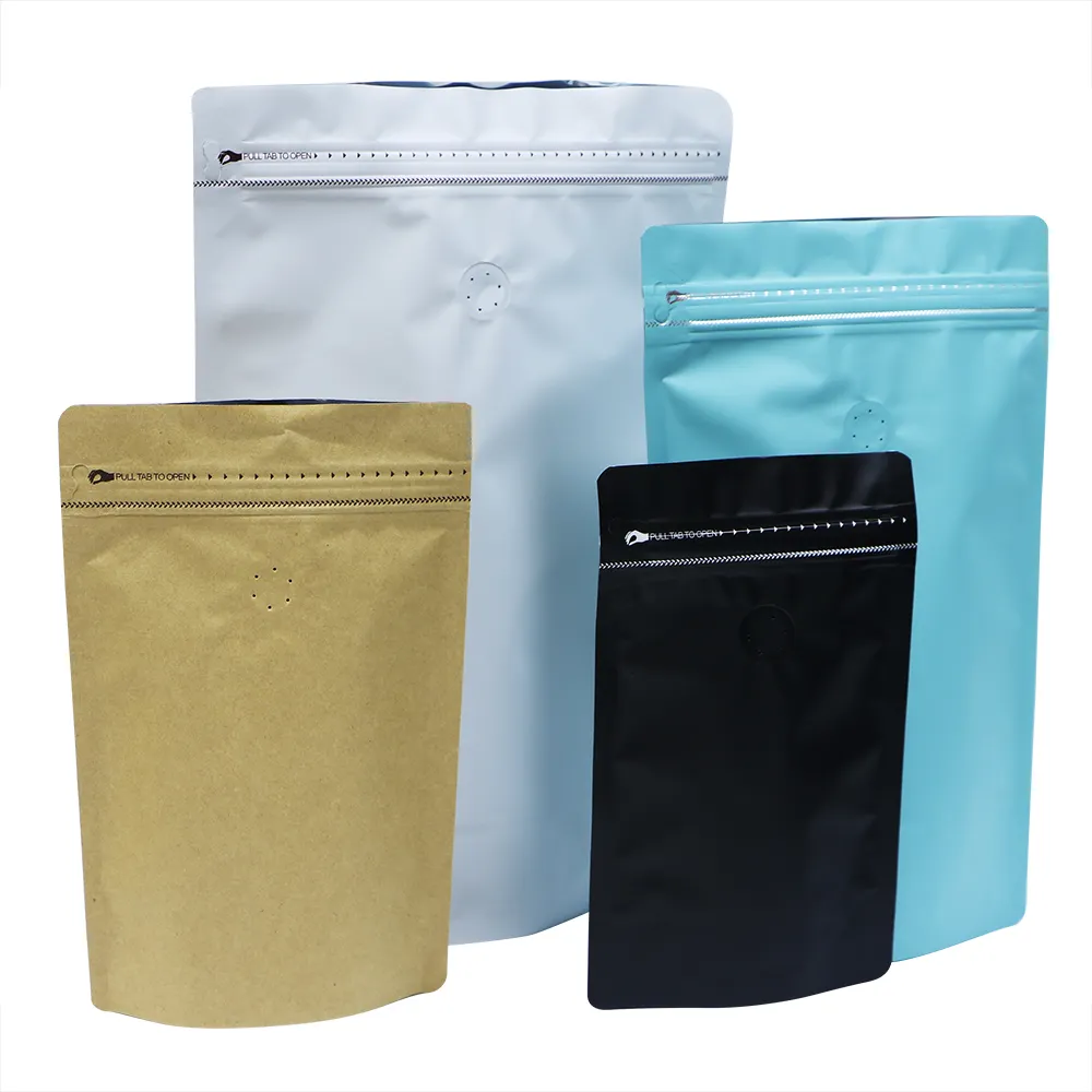 Papel de aluminio laminado 1kg 250g 1lb bolsa de pie/bolsa de papel de aluminio blanco mate/bolsa de café con cierre de cremallera con válvula