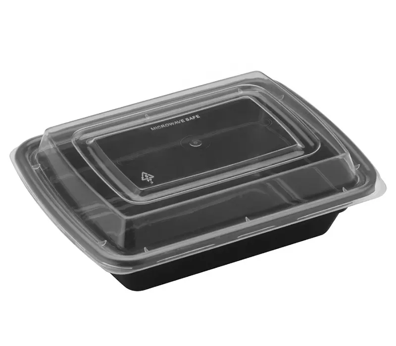 Tiya Black Contenedor para llevar Caja de alimentos Almacenamiento de carne Rectangular Desechable Contenedor de embalaje de plástico para alimentos