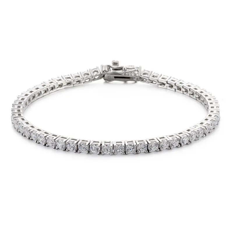 Pulsera de cuatro garras de diamante de alto carbono para mujer, Plata de Ley 925 coreana, pequeña y Popular, circón 5A, con borde cruzado