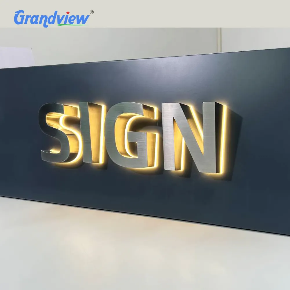 Factory Light Up Frontlit Gold Letter Shop insegne aziendali in acciaio inossidabile Logo Outdoor letter sign