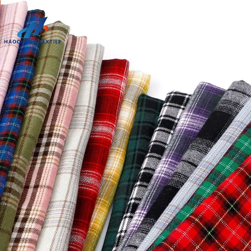 100% Cotton Checks Poplin Yarn Dyed Fabric One Side Brushed Cheap Twill Ready Stock CVC Yarn Dyed Flannel Fabric For Shirts