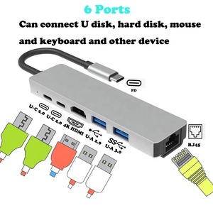 OEM vendita calda 6 in 1 tipo-c stazione dock di espansione Gigabit porta di rete adattatore HDMI schermo proiezione USB3.0 hub expander... - Product Image 2
