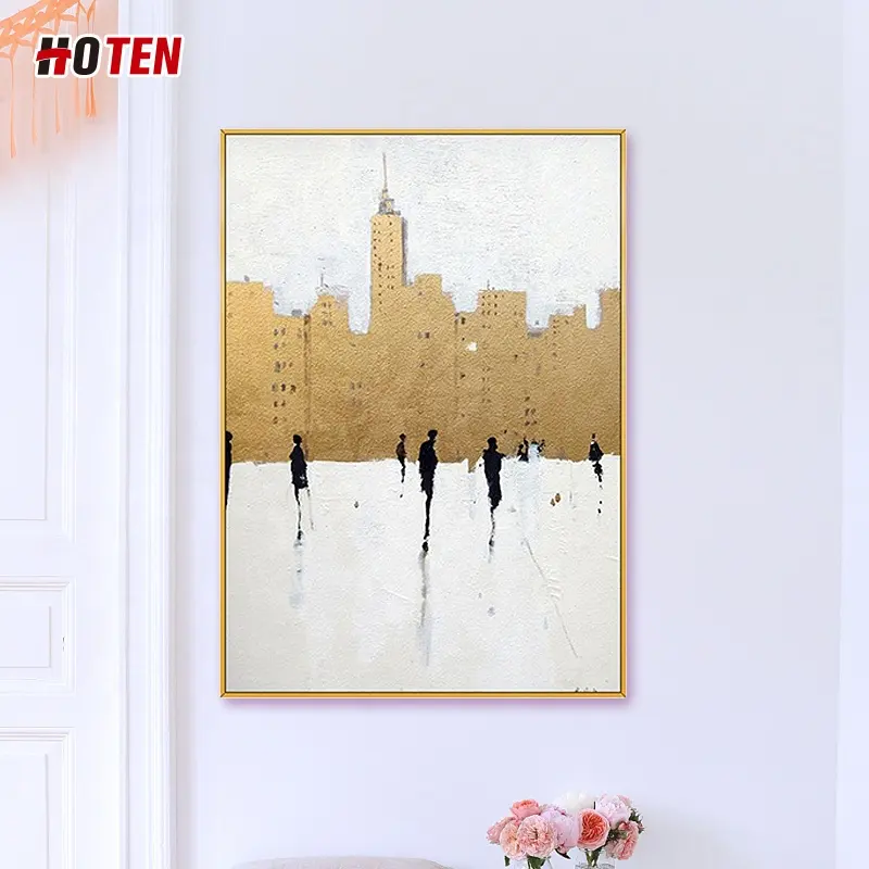 Pintura al óleo de arte pintado a mano, decoración del hogar, pared, lienzo dorado abstracto moderno