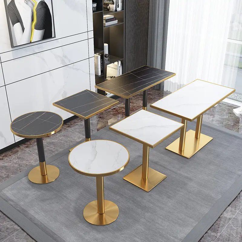 Conjunto de mesa retangular para restaurante, conjunto moderno de decoração retangular de mármore