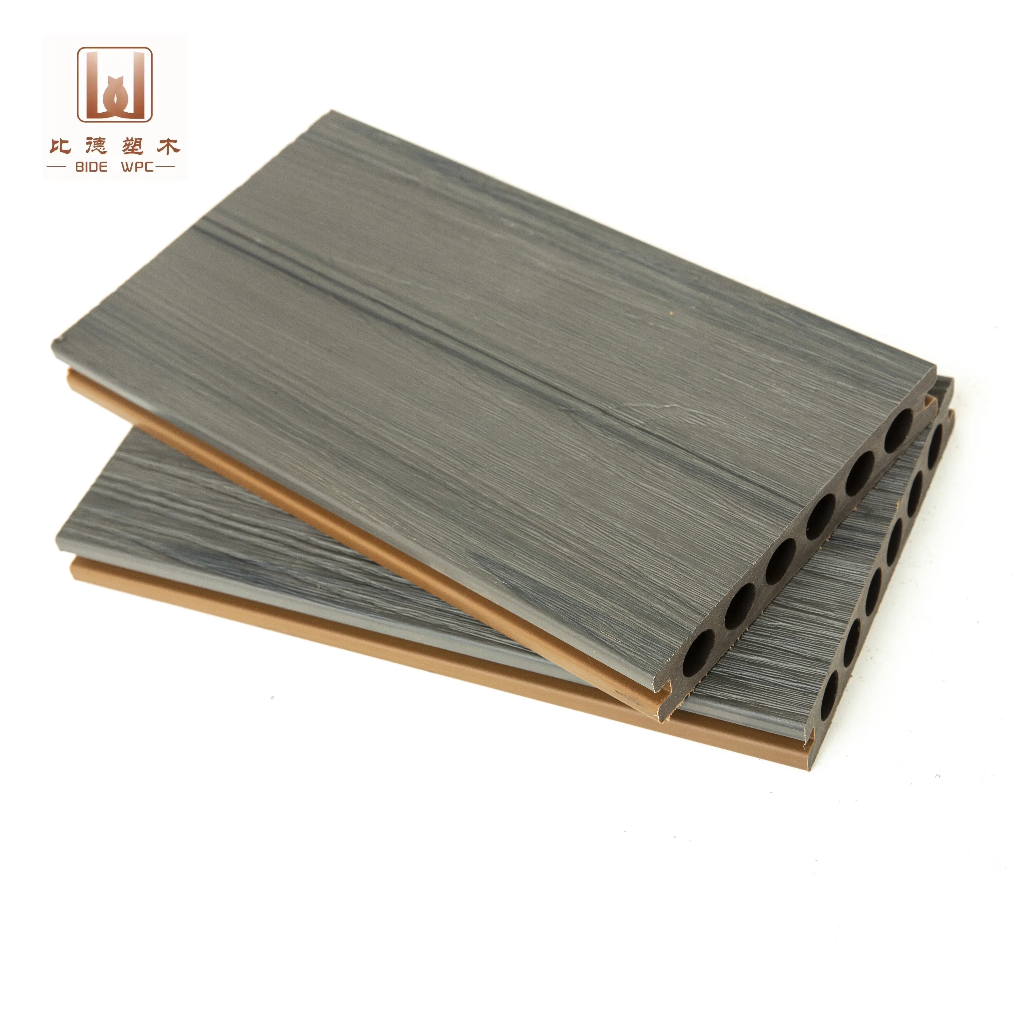 Bajo mantenimiento Co-extrusión impermeable dos tonos Woodgrain agujero redondo Exterior Wpc Decking Piso al aire libre