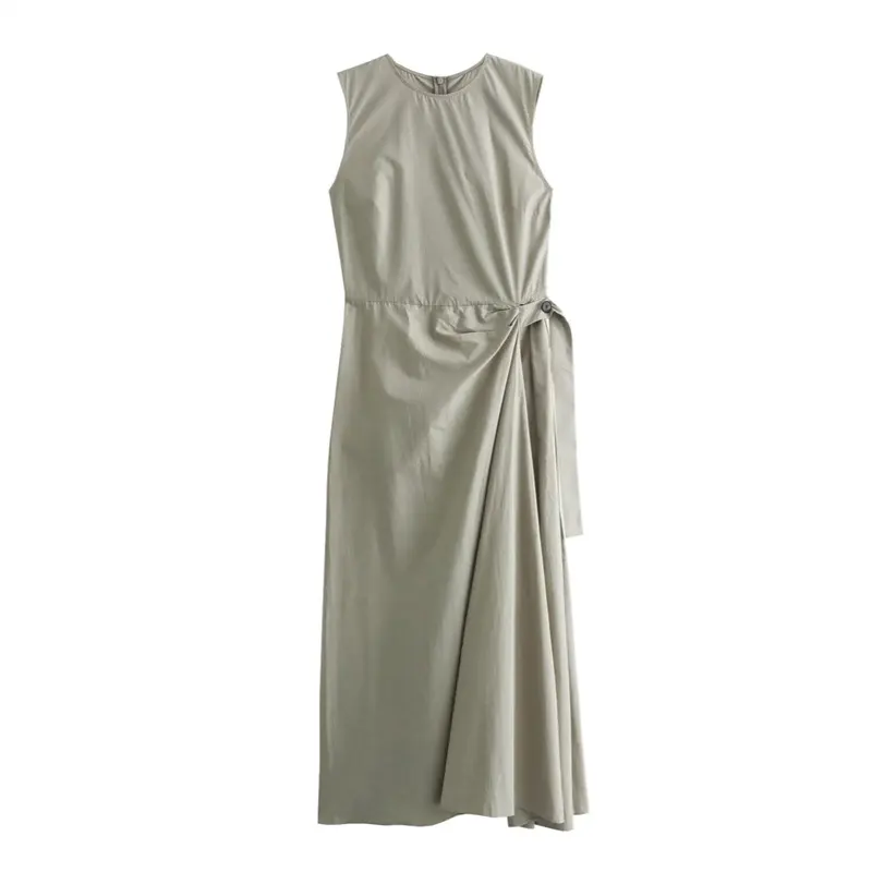 TAOP & ZA yaz yeni avrupa ve amerikan tarzı bel uzun etek 24-4 örtü büyük hem kolsuz düğümlü poplin elbise 6613613