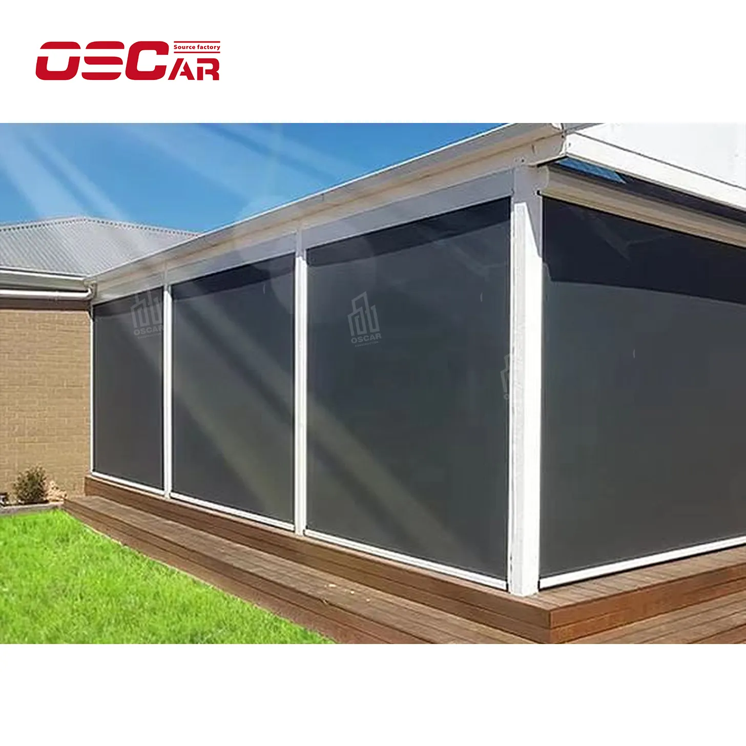 Rts-elektrikli su geçirmez Zip ekran açık motorlu güneşlikler motorlu Zip parça açık veranda özel açık güneşlikler için kör