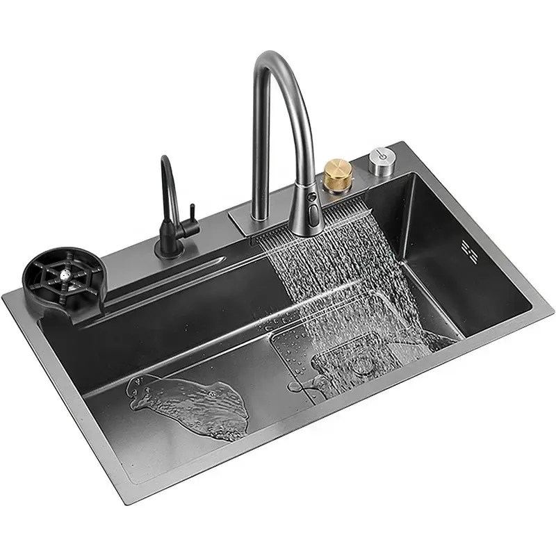 SUS 304 lavelli da cucina in acciaio inox cascata personalizzazione intelligente lavello