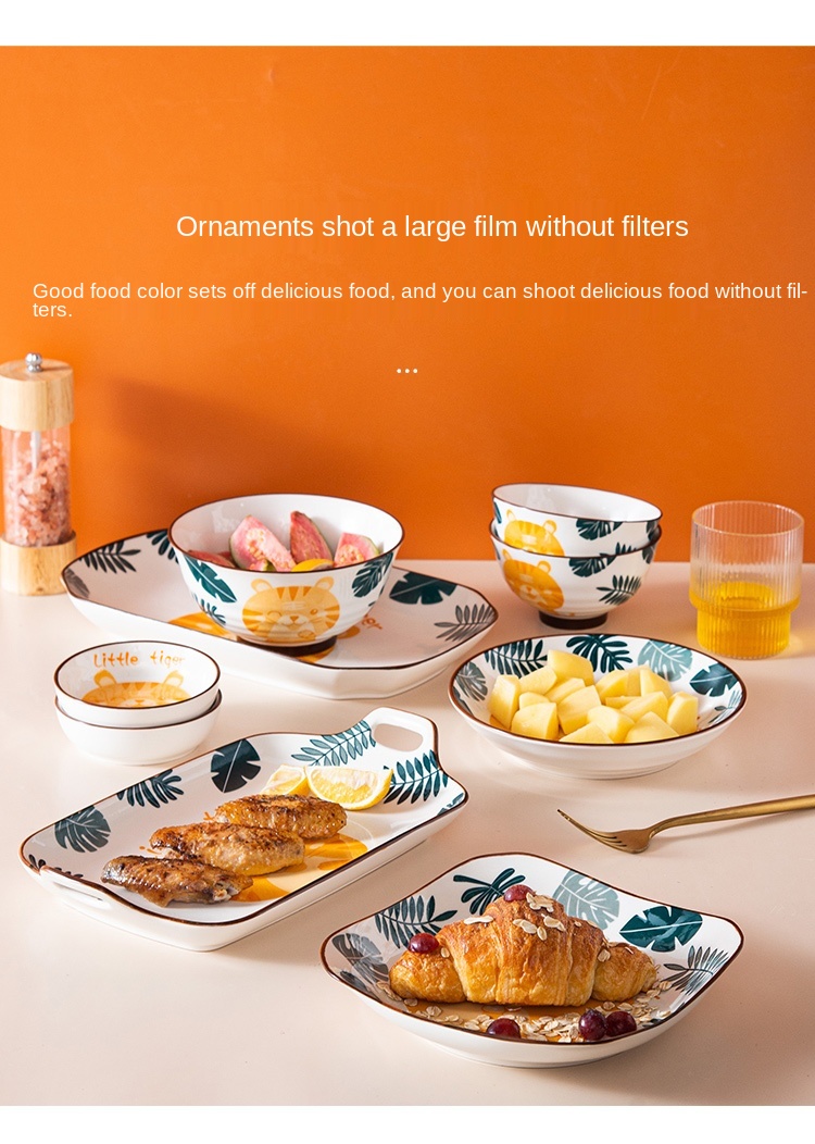 Dinner Set Plate Ceramic Porcelain Floral Tiger Design Luxury Cheap Wholesale Dishes Plates Sets Dinnerware