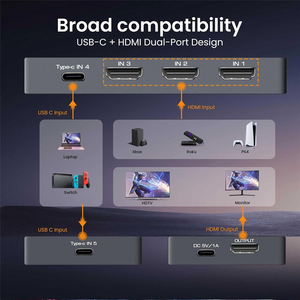 8K 60HZ C型HDMI开关HDMI USB C 5x1 3 HDMI 2 usb-c输入1输出迅雷4 HDMI2.1笔记本电脑视频切换器 - Product Image 4