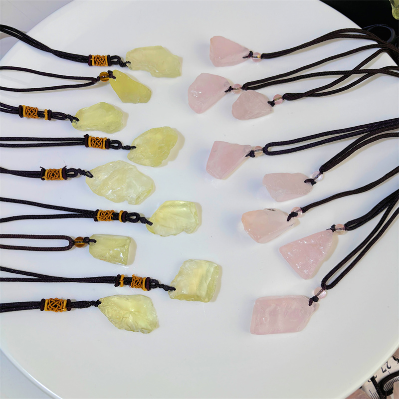 Collier en pierre brute citrine à quartz rose