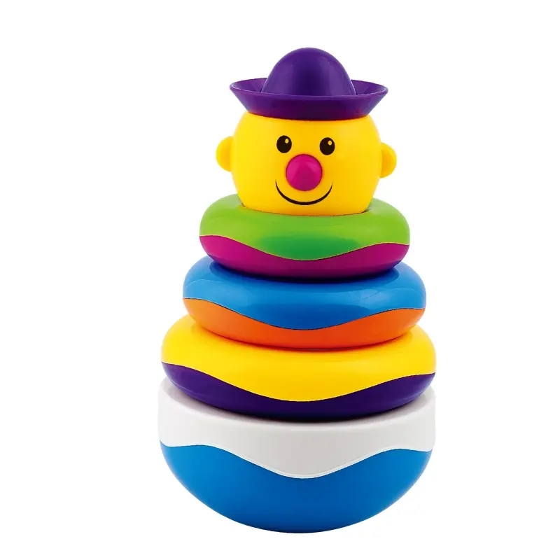 새로운 디자인 키즈 지능 장난감 유아 플라스틱 만화 광대 텀블러 장난감 아기 스태킹 링 레인보우 타워 장난감