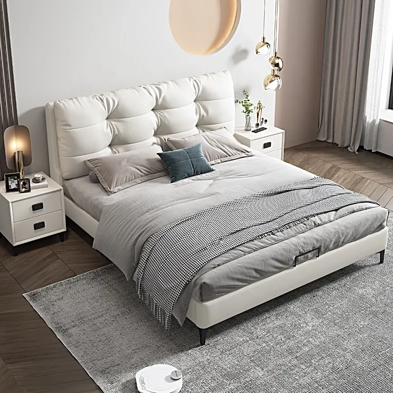 Высокое качество король двойной размер мягкой кожаной кровати дизайн для домашнего отеля мебель для спальни
