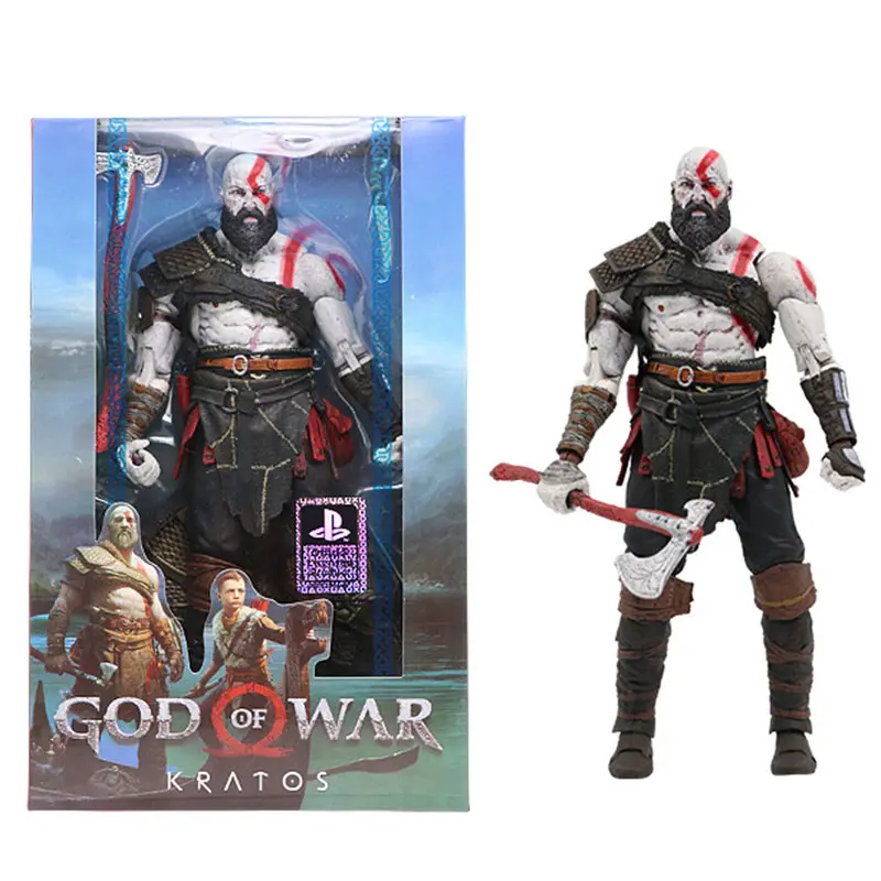 Figuras de acción de God of war 4 kratos, edición deluxe, 7 pulgadas de móviles, ojo/cabeza/cuchillo de llama, modelo de juguete, NECA