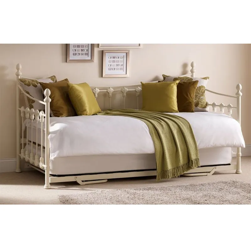 Sofá cama de día interior de estilo europeo, cama individual de día de Metal blanco de hierro forjado con Trundle