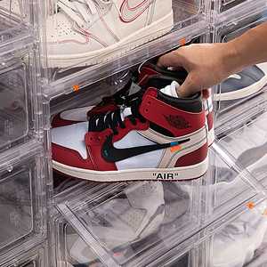 L Größe PET Tragbare magnetische Sneaker Schuh Vitrinen Klare Kunststoff Aufbewahrung Transparent Stapelbar