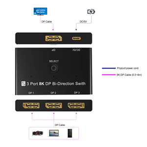 Displayport Switch 8K30Hz Display Port Switch 3 Entrada 1 Salida Displayport Switcher DP 1,4 Switcher Compatible con televisores