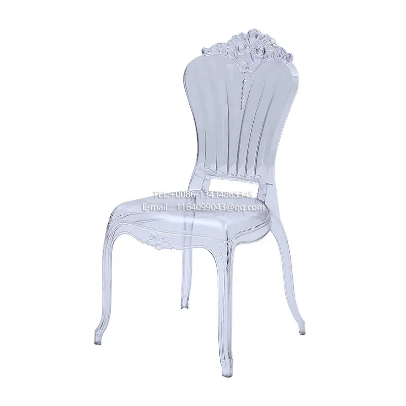 Cadeira de jantar de casamento Chiavari de plástico transparente Cadeira Tiffany fantasma de banquete em acrílico durável para hotéis e uso ao ar livre