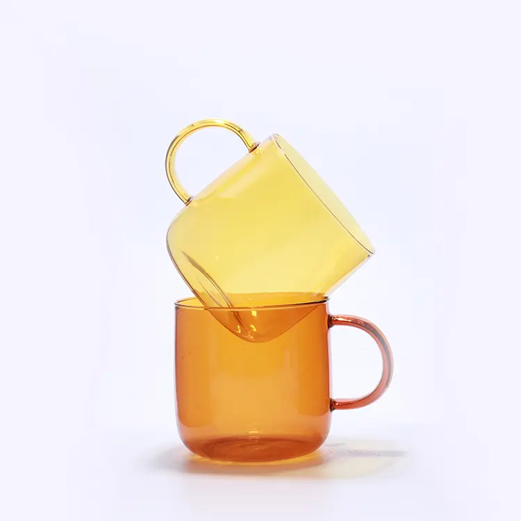 Copo de vidro borossilicato 350ml com alça, copos de vidro transparente coloridos, canecas, suco de leite, café, suprimentos para uso doméstico