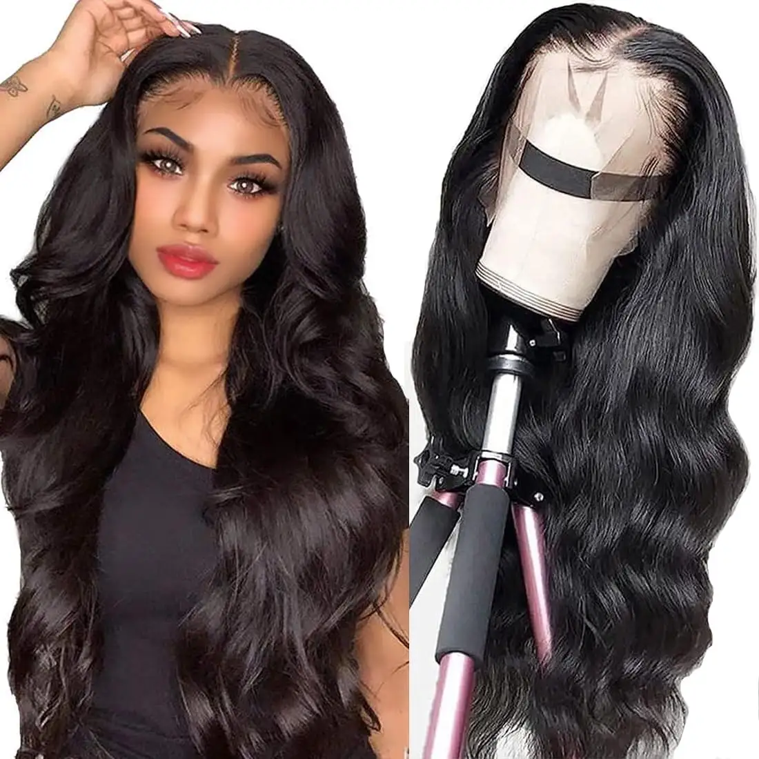 In Stock Glueless Wig Human Hair Wholesale Body Wave Natural Human Hair Wigs 4x4 Lace Front Wig pre plucked wear and go