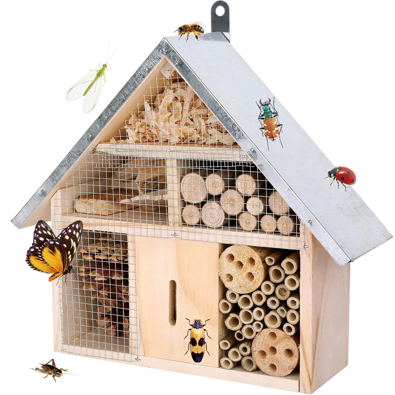 Wooden Insect House for Garden Insect Hotel for Ladybugs Mason Bees Butterflies Ladybirds Hanging Bamboo Habitat