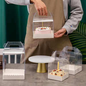 Low Moq 3 Inch <strong>Mini</strong> Cake <strong>Box</strong> <strong>Pet</strong> Plastic Square Mousse Cake Boxes Small Dessert Cake Container With Handle - Product Image 5