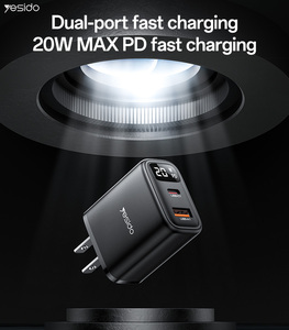 Yesido USB-A & USB-CデュアルポートPD 20W急速充電米国デジタルディスプレイ充電器YC12U - Product Image 2