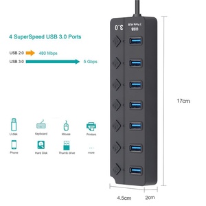 7 Port USB3.0 Adapter Portable <strong>USB</strong> Multiport <strong>USB</strong> 3.0 Ports Hub with Switches LED Converter 5Gbps Data Transfer for Laptop <strong>PC</strong> - Product Image 5