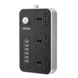 Cables de extensión de Puerto 6USB con puertos UsB Enchufe de 3 vías multifunción con puerta de seguridad antitáctil y enchufes 3UsB + 2Type-c - Product Image 1