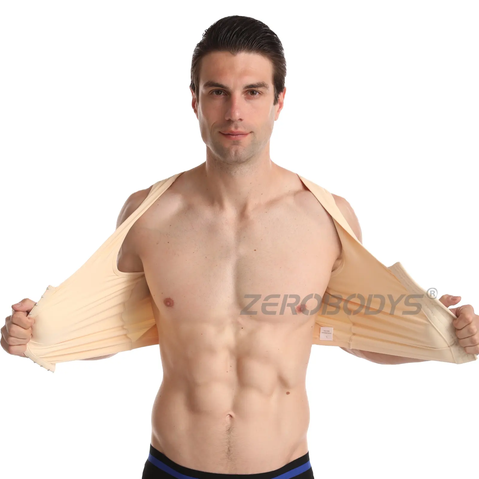 Venta al por mayor elasticidad compresión Push Up pecho hombres cuerpo Shaper cremallera frontal sujetador post cirugía sujetador