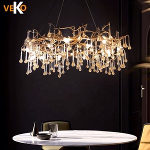 VEKO Luxury Chandelier Luxury Living Room Water Drop Chandelier <strong>Tear</strong> Drop Brass Copper Round Chandelier