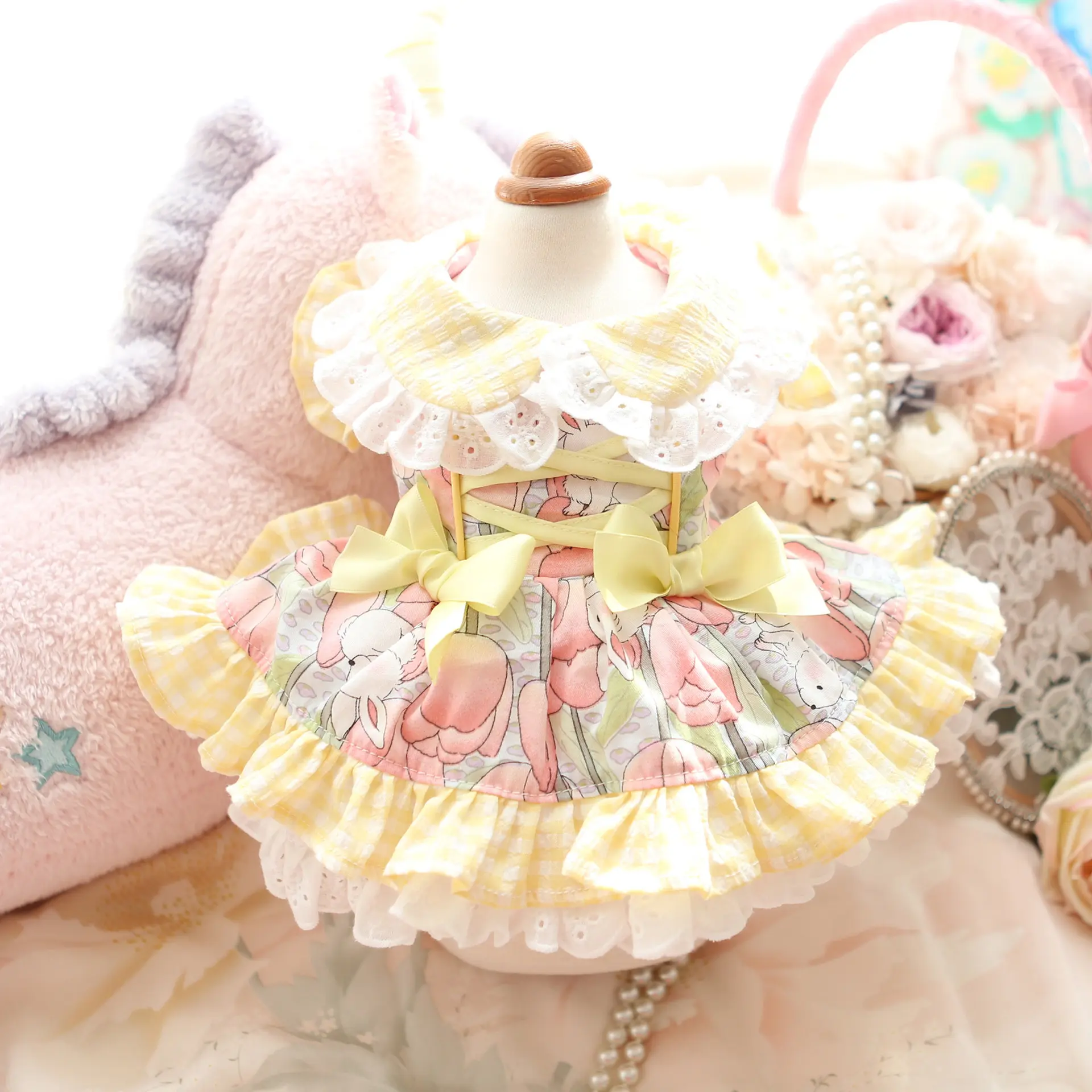 Платья для маленьких собак, Роскошная Одежда для девочек, принцессы, собаки, с бантом, кружевные оборки, розовая Милая юбка для щенка