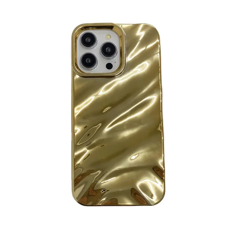 ins Windfalte Welle-Schockhülle für iPhone 14 Pro max Telefonhülle 15plusTPU galvanisiert Gold X 7P Anti-Tropfen-Hülle Großhandel