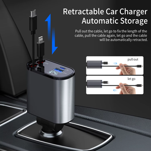 <strong>4</strong> in 1 Fast Retractable Car Charger USB C Car Charger Fast Charge 60W With Retractable Cables LED USB Port Car Charger <strong>Adapter</strong> - Product Image 6