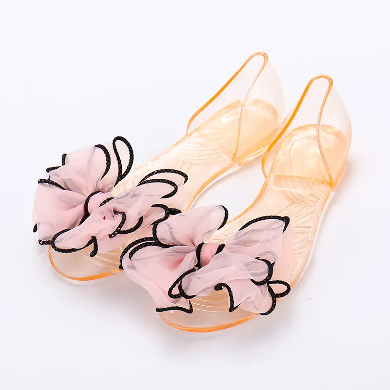 Sandálias femininas transparentes, de geléia de cristal, borboleta, sapatos baixos, sandálias de mulheres de verão