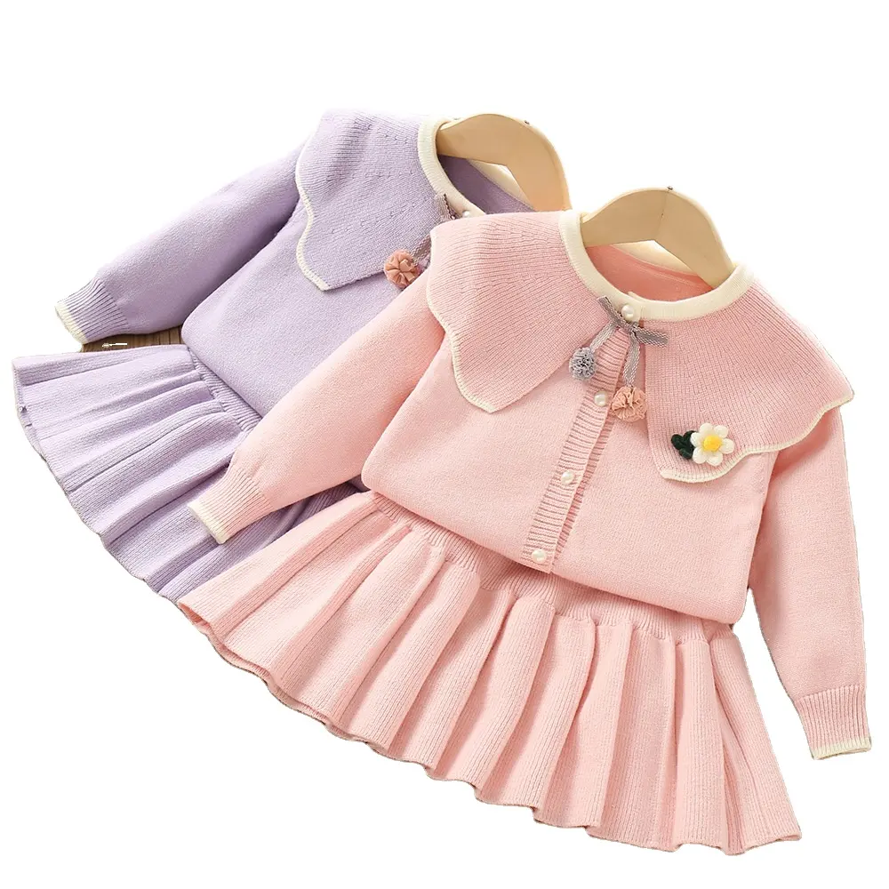 Set di vestiti invernali per bambine abiti caldi per bambine maglione e gonna a maglia di fiori per bambine autunno Set di abbigliamento per bambini