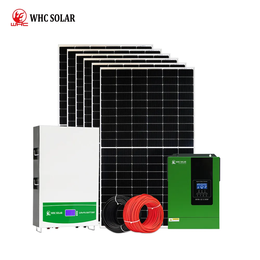 WHC berdiri sendiri 5KW 10KW 15kW 20kW sistem panel surya dengan baterai Lithium untuk rumah