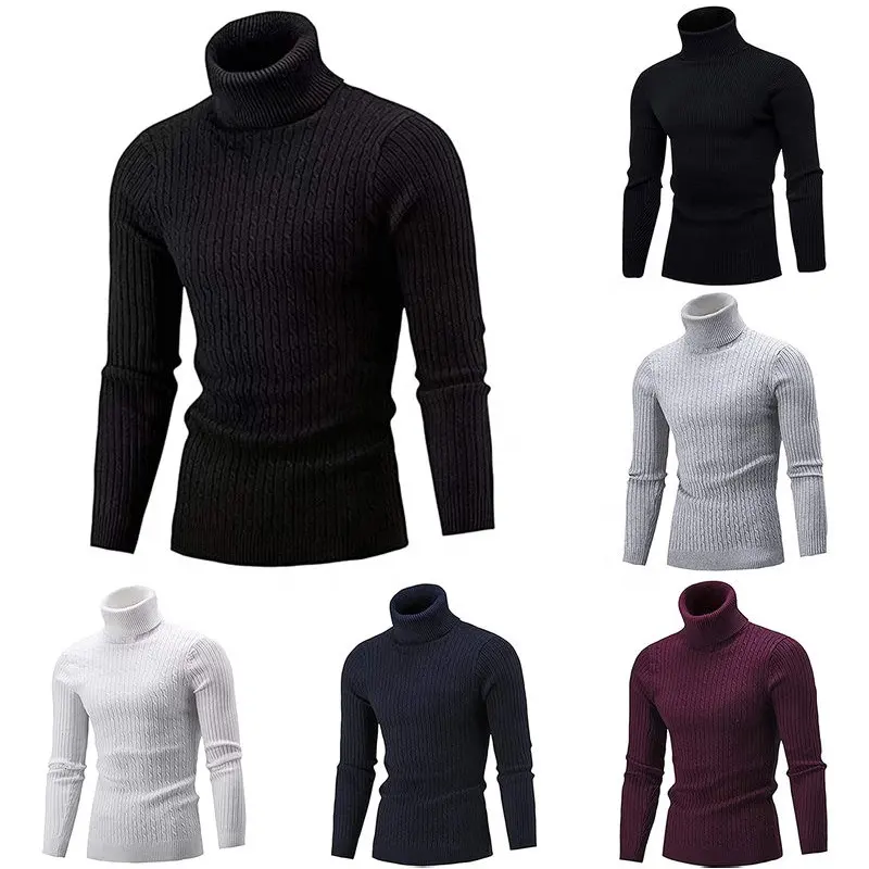 Suéter de lana de cuello alto para hombre, Jersey de punto, ropa de punto