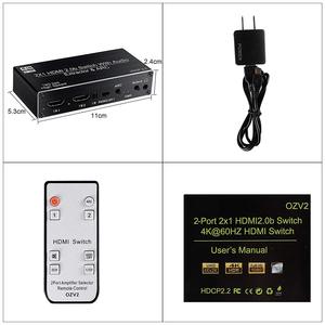 2x1 Conmutador 2 Entrada 1 Salida HD HDTV 2.0b ARC 4K 60Hz Conmutador con 3,5mm R/L Coaxial SPDIF Audio Extractor