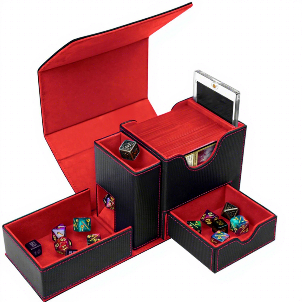 T338 plaid black&red, white box, card bricks, 2 dividers