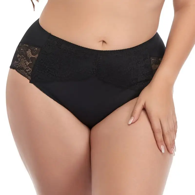 Calcinha de cintura alta das mulheres, respirável e sem traços, com renda, plus size 6xl