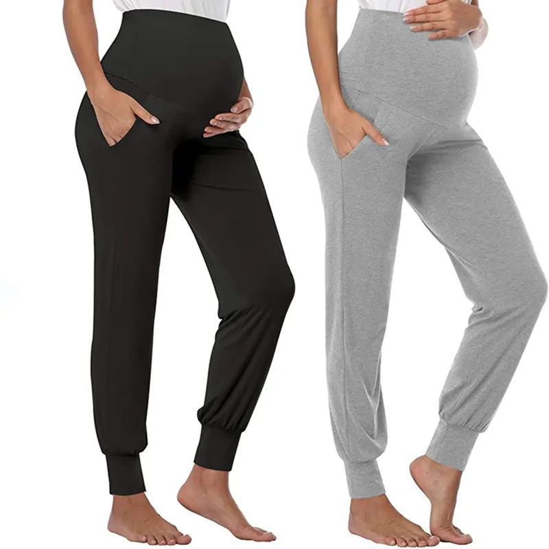 Pantalón de cintura alta de las mujeres embarazadas pantalones de maternidad las mujeres camisetas