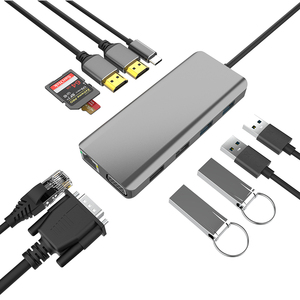12-in-1 MST TYPE-C USB Hub Aluminium Alloy with 4*USB-A+2*HD TV 4K+1*VGA+1*RJ45 1000Mbps+TF/SD+1*<strong>Audio</strong>+1*PD 60W Docking Station - Product Image 1