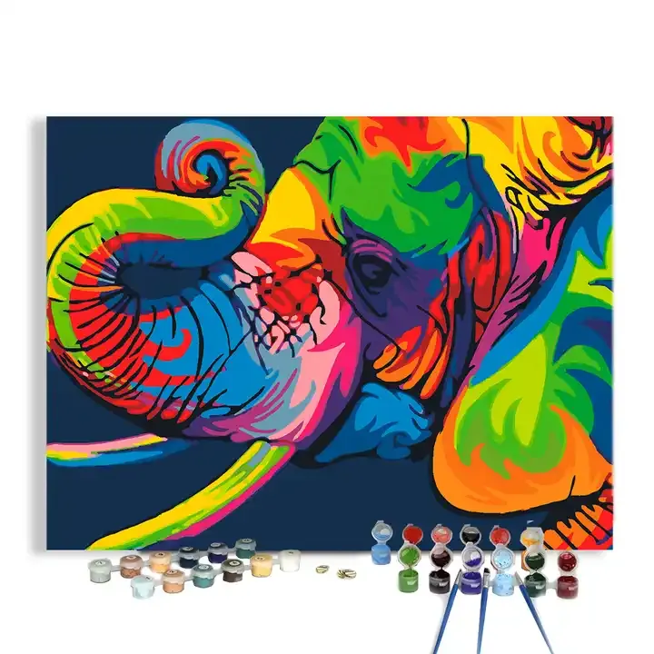 Abstrato colorido animal Diy desenho arte tinta acrílica por números elefante