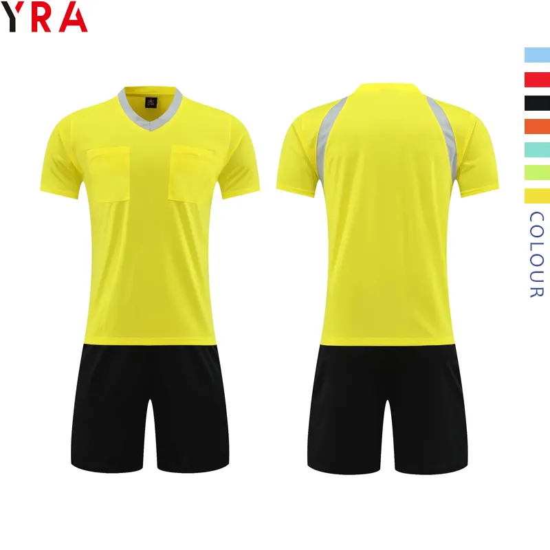 Poliéster 100% secado rápido hombres adultos deportes nuevo árbitro de fútbol camiseta uniforme camisa al por mayor ropa deportiva a granel