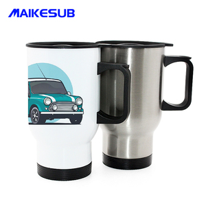 Bán buôn 450ml thăng hoa trống thép không gỉ xe Mug đôi tường trống cà phê du lịch Mug với xử lý trong Trắng bạc - Product Image 6
