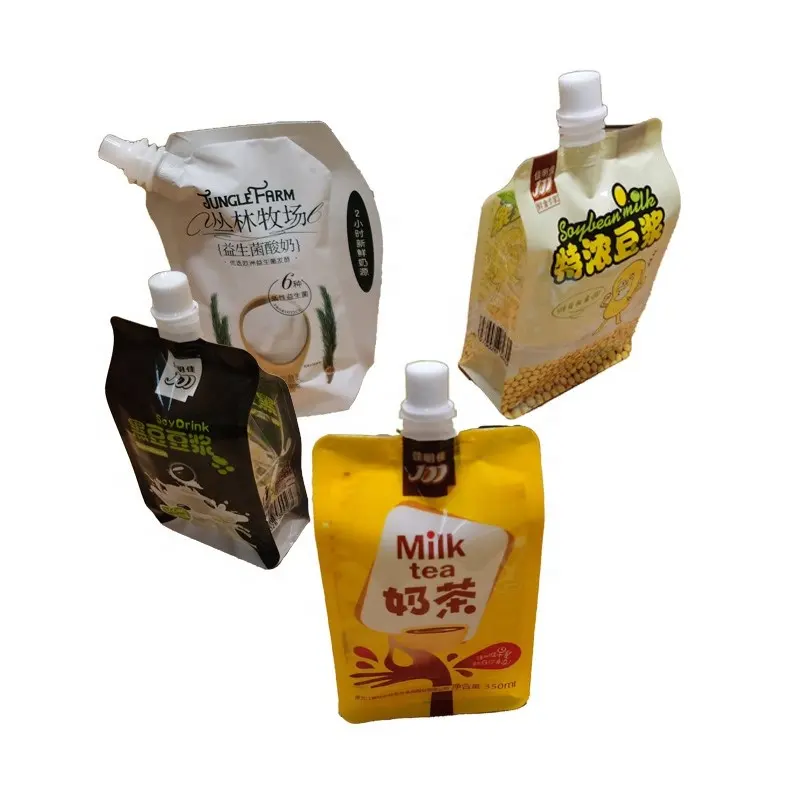 pouch packaging 200ml custom food grade packaging material with inner straw spout stand up pouch aluminum plastic bag