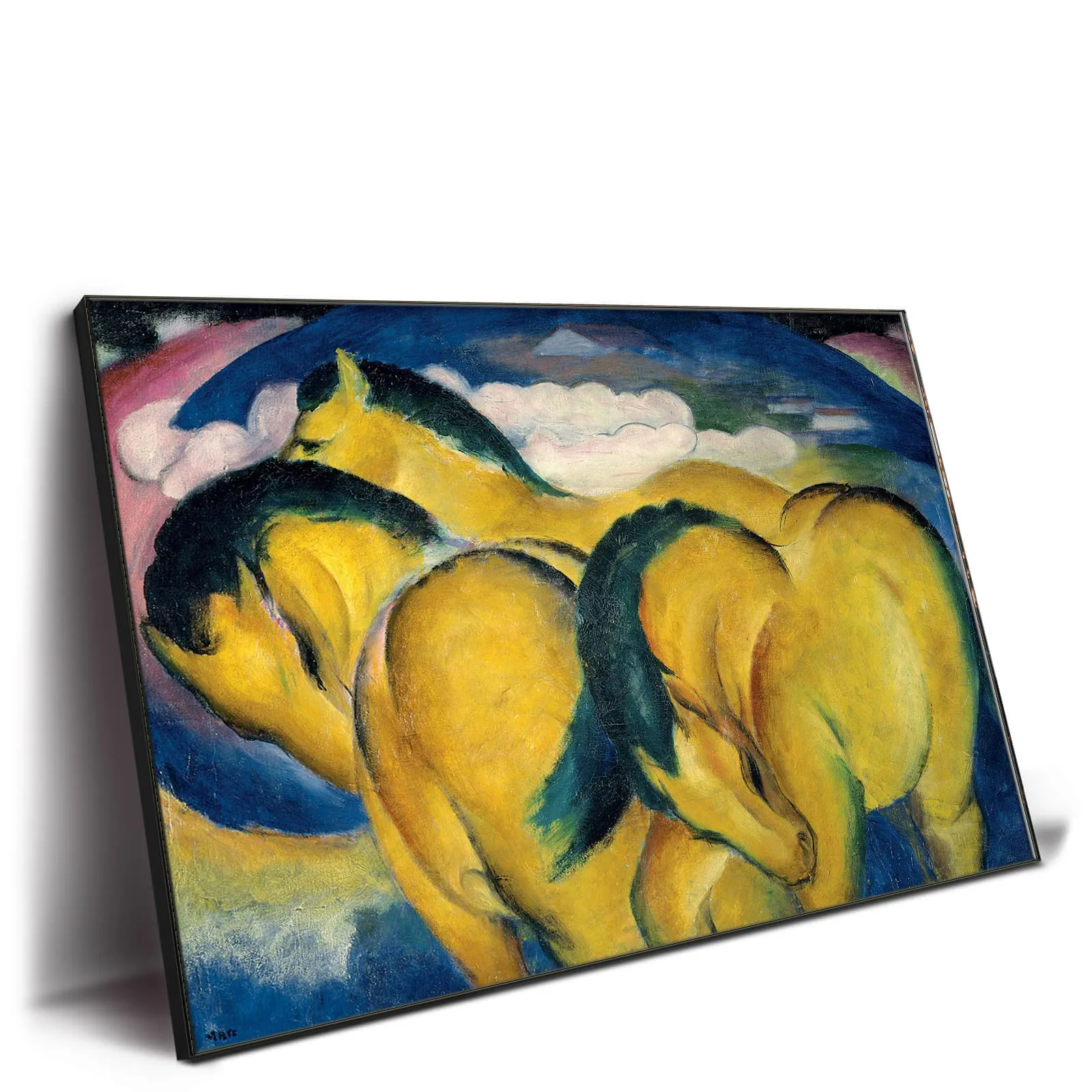 Máquina de impresión de pintura al óleo de caballo amarillo abstracto, lienzo y póster, Serie 3
